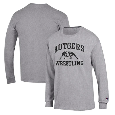 Men's Champion Gray Rutgers Scarlet Knights Wrestling Icon Long Sleeve T-Shirt