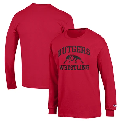 Men's Champion Scarlet Rutgers Knights Wrestling Icon Long Sleeve T-Shirt
