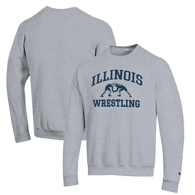Men's Champion Gray Illinois Fighting Illini Wrestling Icon Powerblend Pullover Sweatshirt