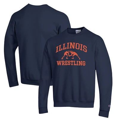 Men's Champion Navy Illinois Fighting Illini Wrestling Icon Powerblend Pullover Sweatshirt