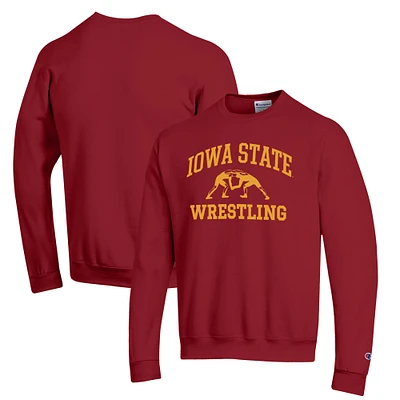 Men's Champion Cardinal Iowa State Cyclones Wrestling Icon Powerblend Pullover Sweatshirt