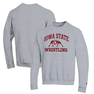 Men's Champion Gray Iowa State Cyclones Wrestling Icon Powerblend Pullover Sweatshirt