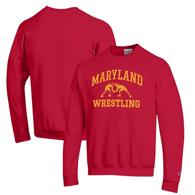 Men's Champion Red Maryland Terrapins Wrestling Icon Powerblend Pullover Sweatshirt