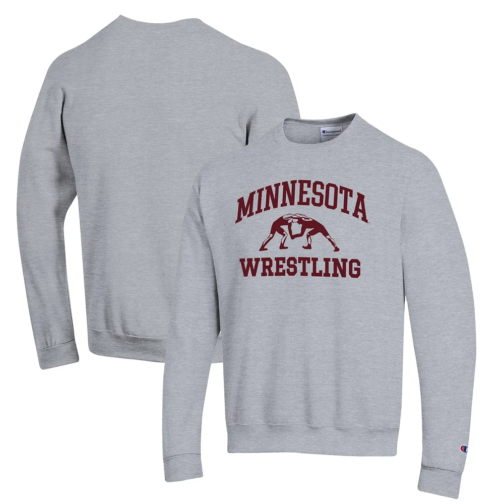 Men's Champion Gray Minnesota Golden Gophers Wrestling Icon Powerblend Pullover Sweatshirt