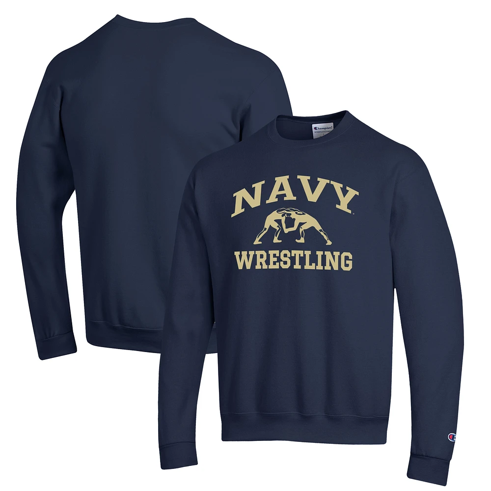 Men's Champion Navy Midshipmen Wrestling Icon Powerblend Pullover Sweatshirt