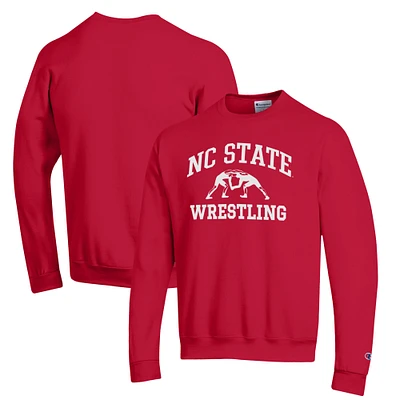 Men's Champion Red NC State Wolfpack Wrestling Icon Powerblend Pullover Sweatshirt
