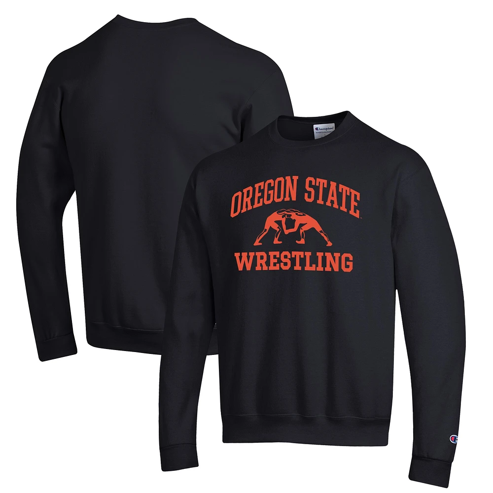 Men's Champion Black Oregon State Beavers Wrestling Icon Powerblend Pullover Sweatshirt