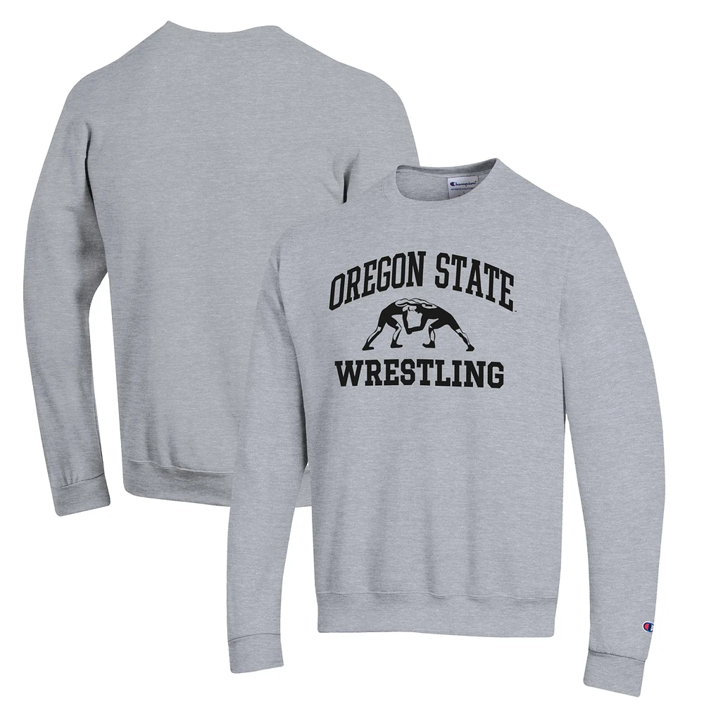 Men's Champion Gray Oregon State Beavers Wrestling Icon Powerblend Pullover Sweatshirt