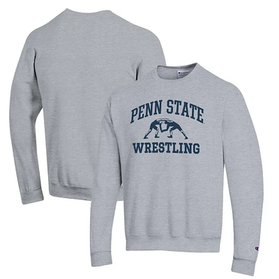 Men's Champion Gray Penn State Nittany Lions Wrestling Icon Powerblend Pullover Sweatshirt