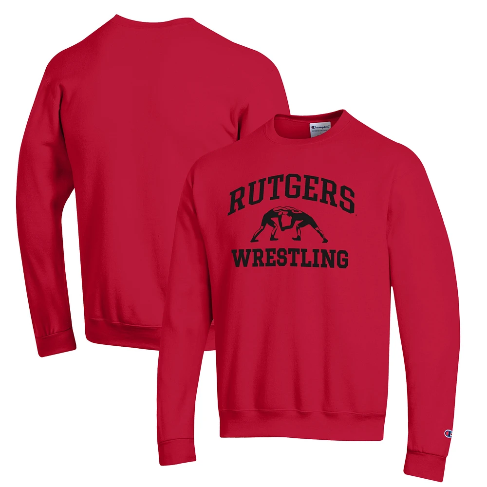 Men's Champion Rutgers Scarlet Knights Wrestling Icon Powerblend Pullover Sweatshirt