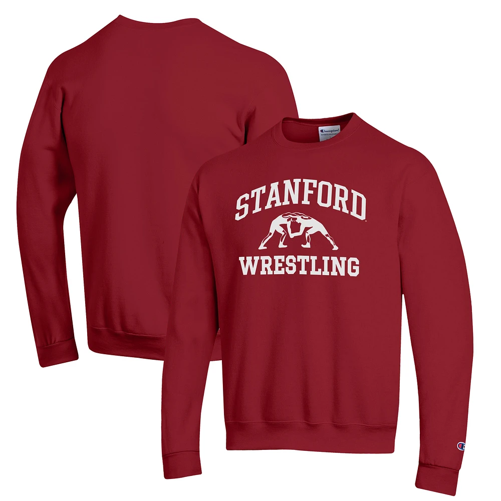 Men's Champion Cardinal Stanford Wrestling Icon Powerblend Pullover Sweatshirt