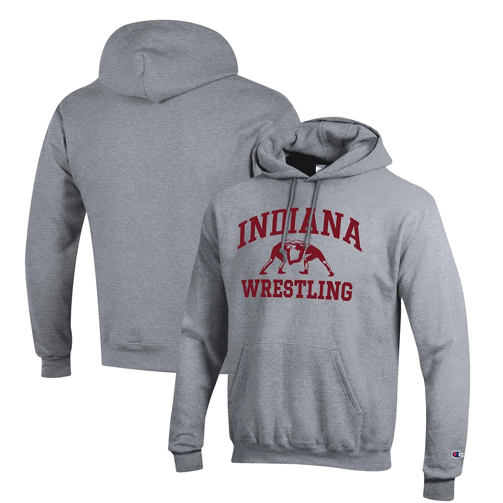 Men's Champion Gray Indiana Hoosiers Wrestling Icon Pullover Hoodie