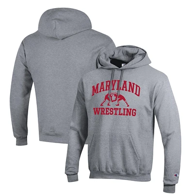 Men's Champion Gray Maryland Terrapins Wrestling Icon Pullover Hoodie