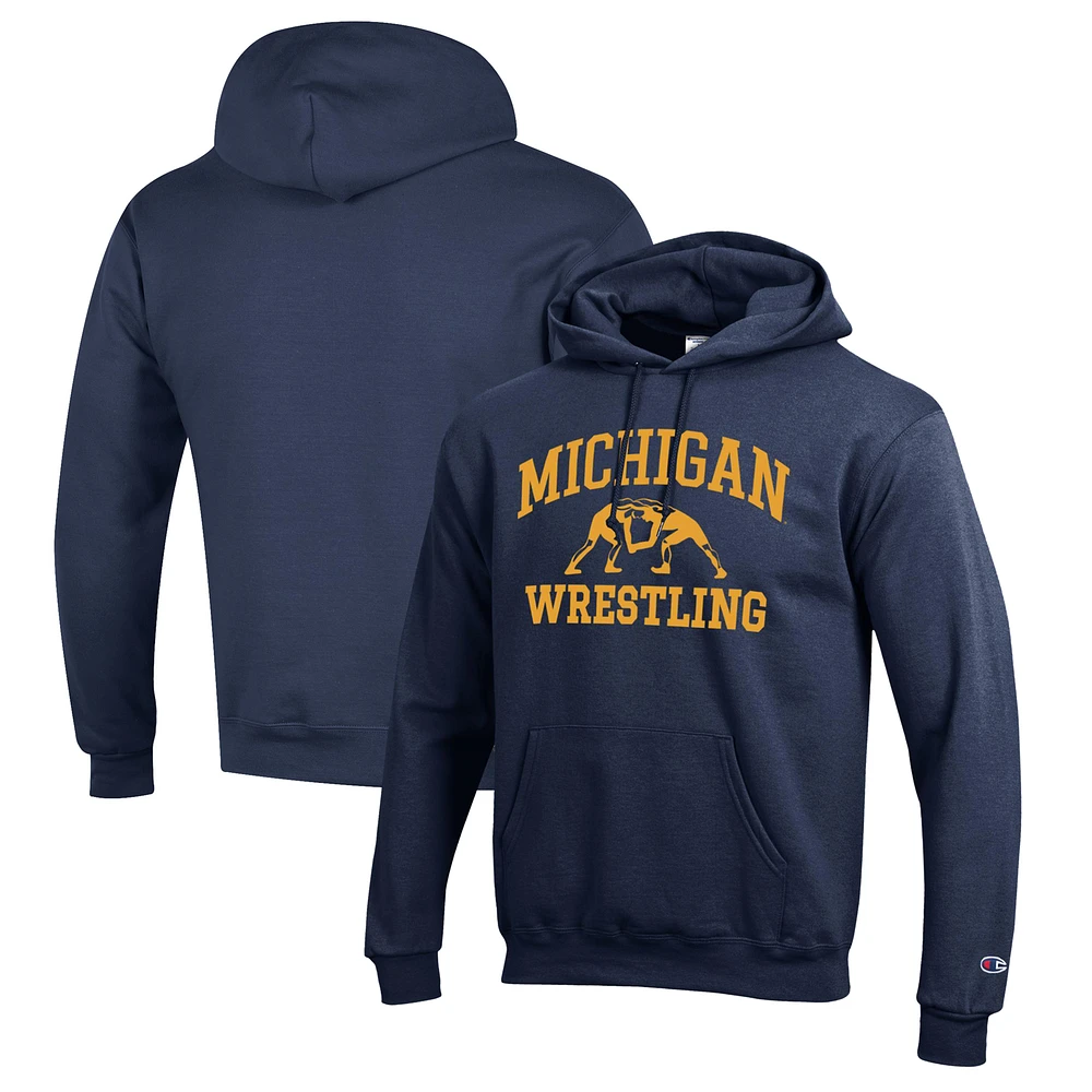 Men's Champion Navy Michigan Wolverines Wrestling Icon Pullover Hoodie