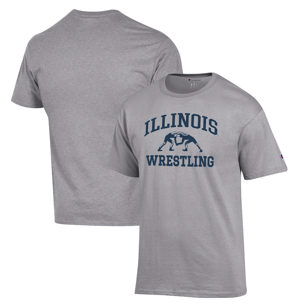 Men's Champion Gray Illinois Fighting Illini Wrestling Icon T-Shirt