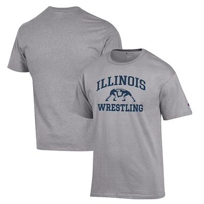 Men's Champion Gray Illinois Fighting Illini Wrestling Icon T-Shirt