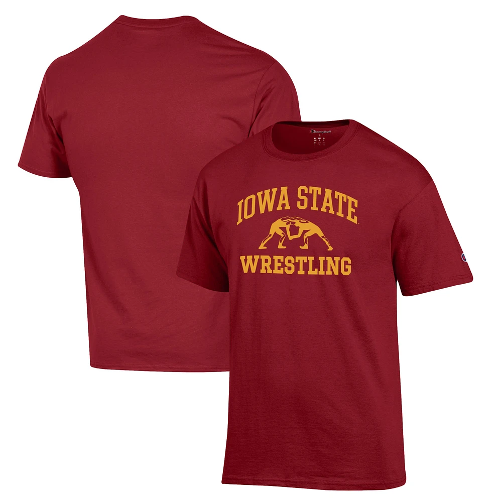 Men's Champion Cardinal Iowa State Cyclones Wrestling Icon T-Shirt