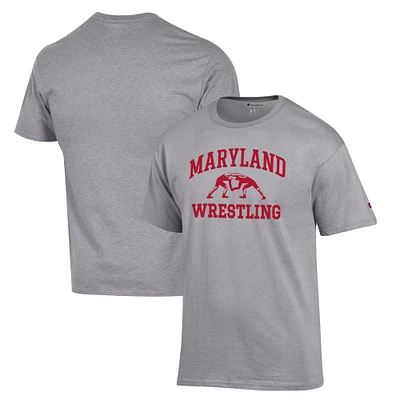 Men's Champion Gray Maryland Terrapins Wrestling Icon T-Shirt