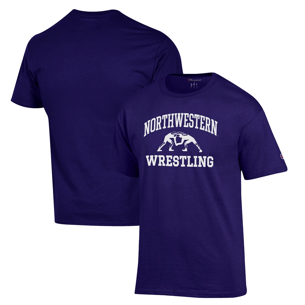 Men's Champion Purple Northwestern Wildcats Wrestling Icon T-Shirt