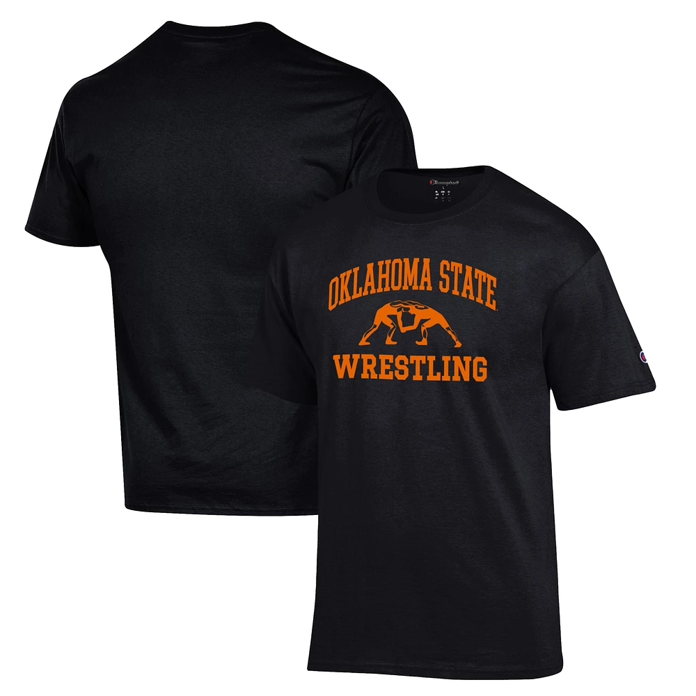 Men's Champion Black Oklahoma State Cowboys Wrestling Icon T-Shirt