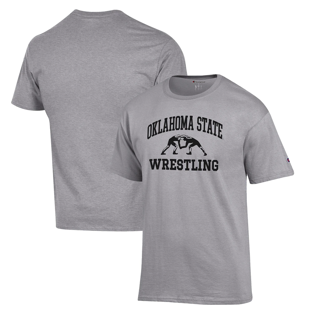 Men's Champion Gray Oklahoma State Cowboys Wrestling Icon T-Shirt