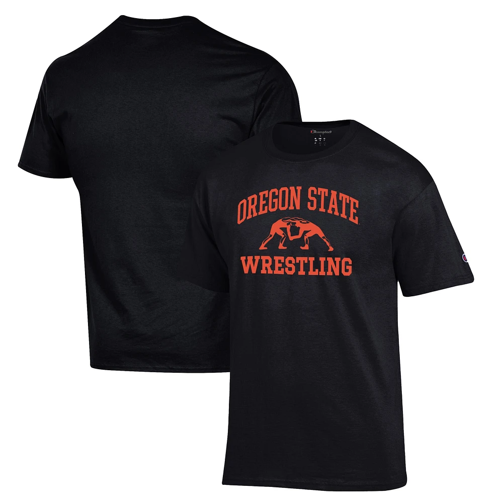 Men's Champion Black Oregon State Beavers Wrestling Icon T-Shirt
