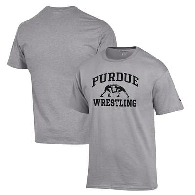Men's Champion Gray Purdue Boilermakers Wrestling Icon T-Shirt