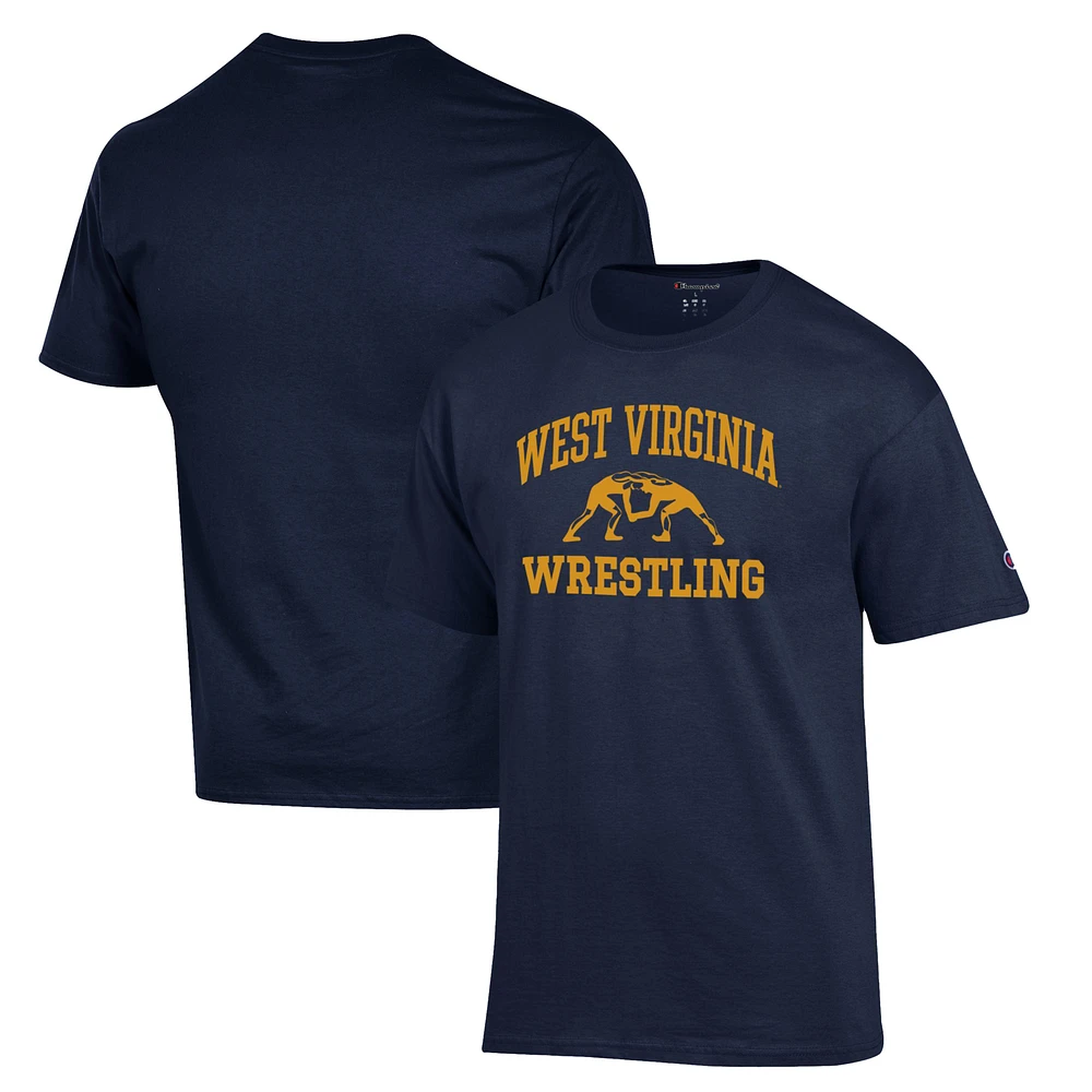 Men's Champion Navy West Virginia Mountaineers Wrestling Icon T-Shirt