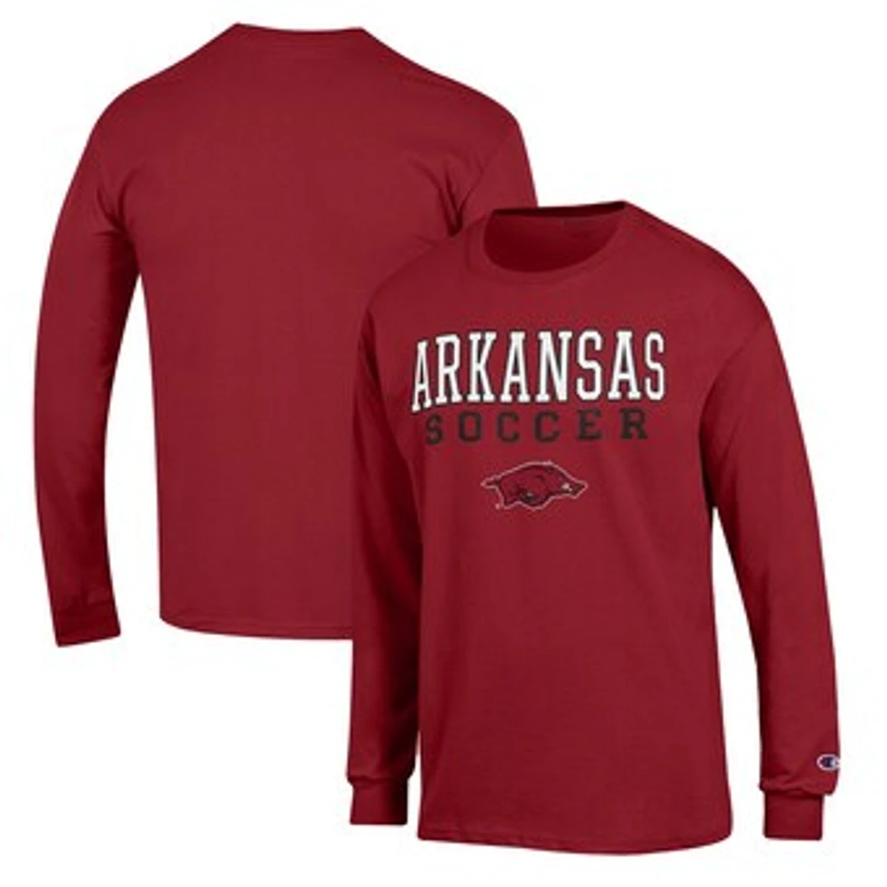 Men's Champion Cardinal Arkansas Razorbacks Soccer Stack Logo Long Sleeve T-Shirt