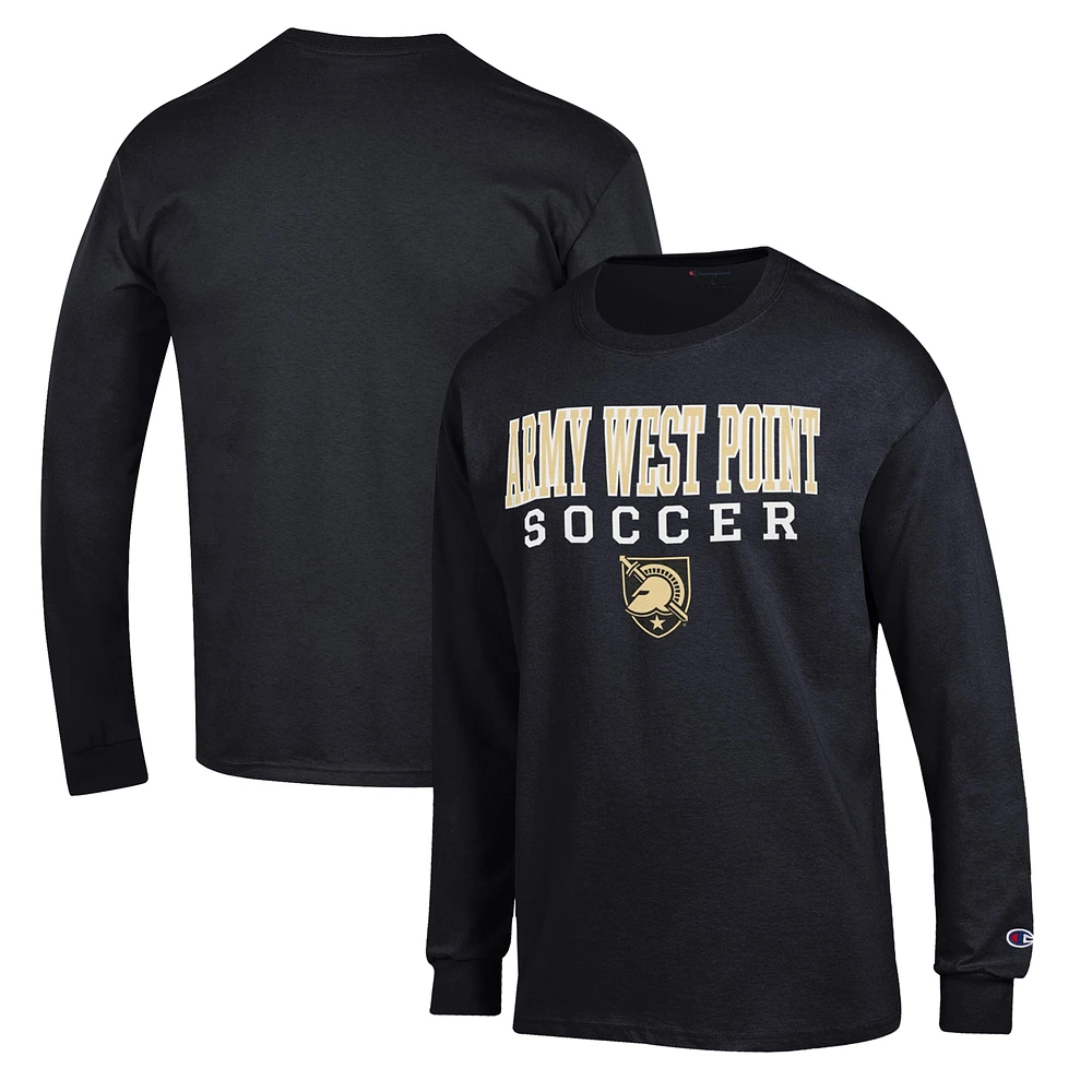 Men's Champion Black Army Knights Soccer Stack Logo Long Sleeve T-Shirt