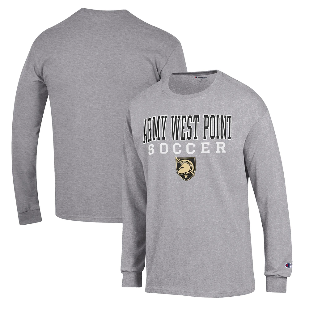 Men's Champion Gray Army Black Knights Soccer Stack Logo Long Sleeve T-Shirt
