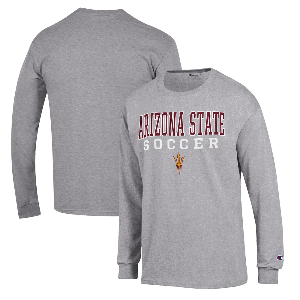 Men's Champion Gray Arizona State Sun Devils Soccer Stack Logo Long Sleeve T-Shirt