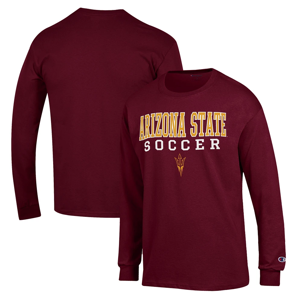 Men's Champion Maroon Arizona State Sun Devils Soccer Stack Logo Long Sleeve T-Shirt