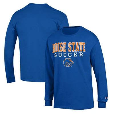Men's Champion Royal Boise State Broncos Soccer Stack Logo Long Sleeve T-Shirt