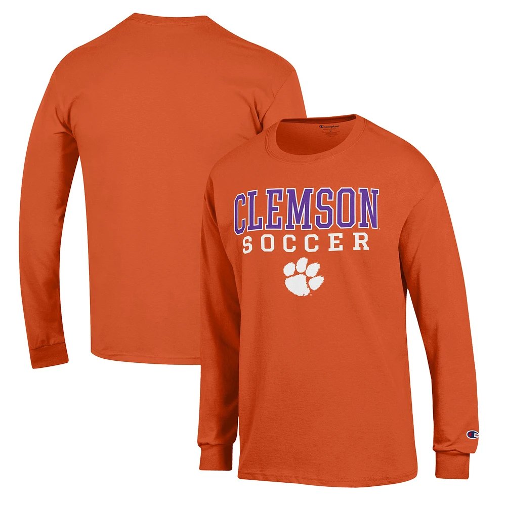 Men's Champion Orange Clemson Tigers Soccer Stack Logo Long Sleeve T-Shirt