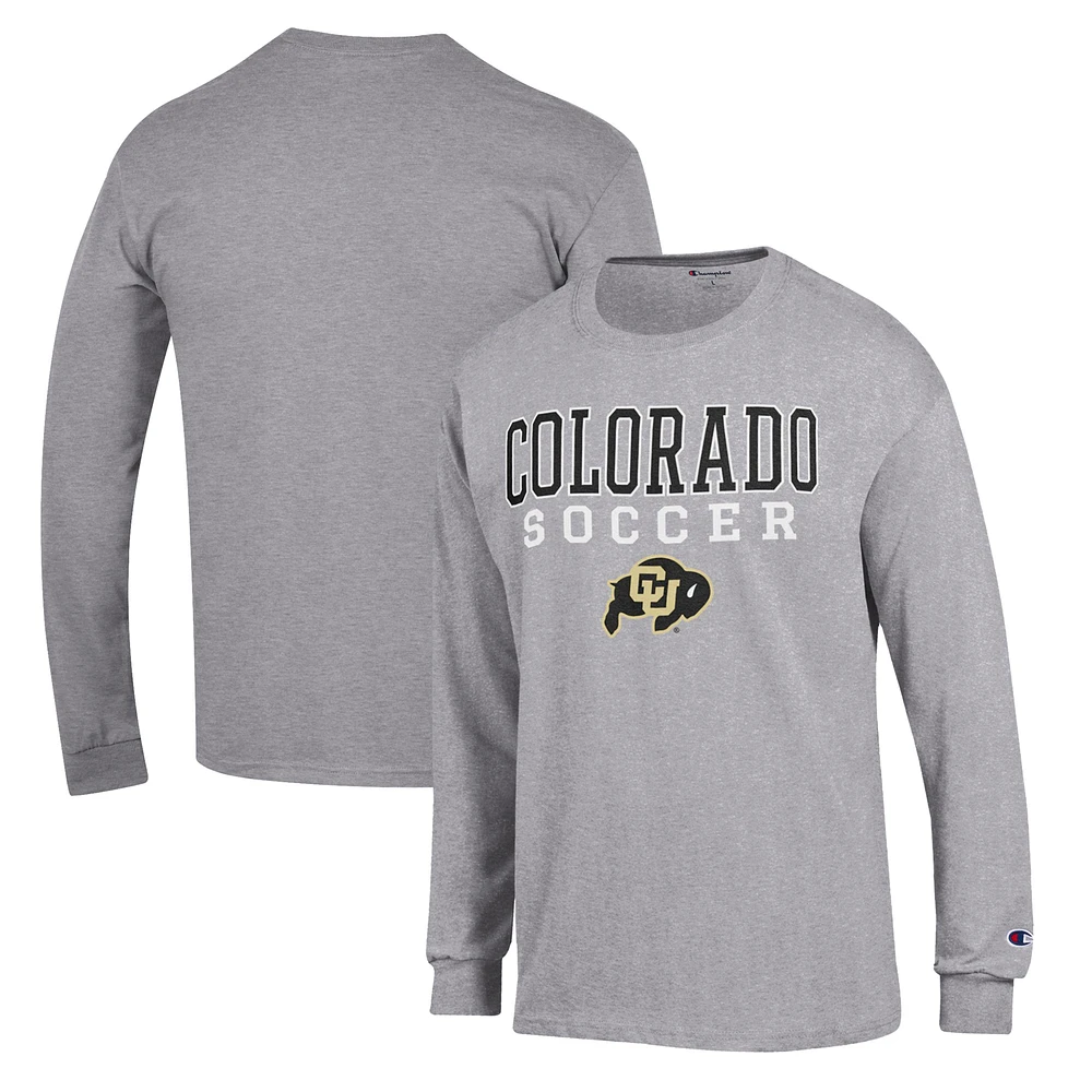 Men's Champion Gray Colorado Buffaloes Soccer Stack Logo Long Sleeve T-Shirt