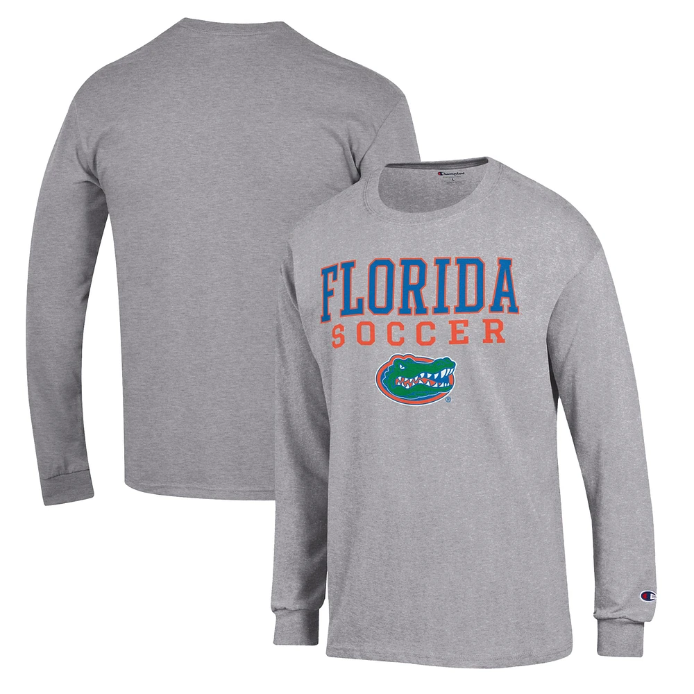Men's Champion Gray Florida Gators Soccer Stack Logo Long Sleeve T-Shirt