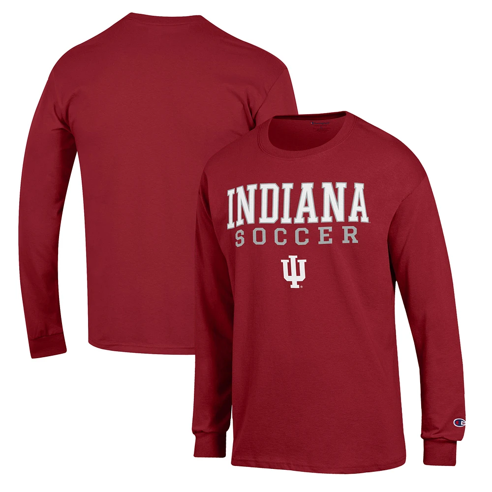 Men's Champion Crimson Indiana Hoosiers Soccer Stack Logo Long Sleeve T-Shirt