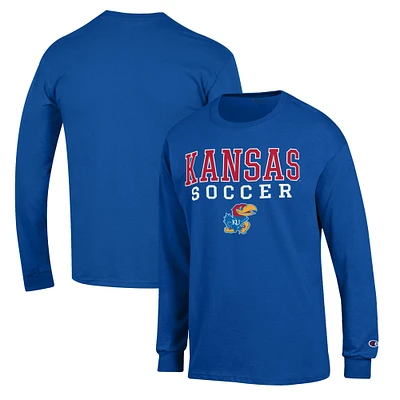 Men's Champion Royal Kansas Jayhawks Soccer Stack Logo Long Sleeve T-Shirt
