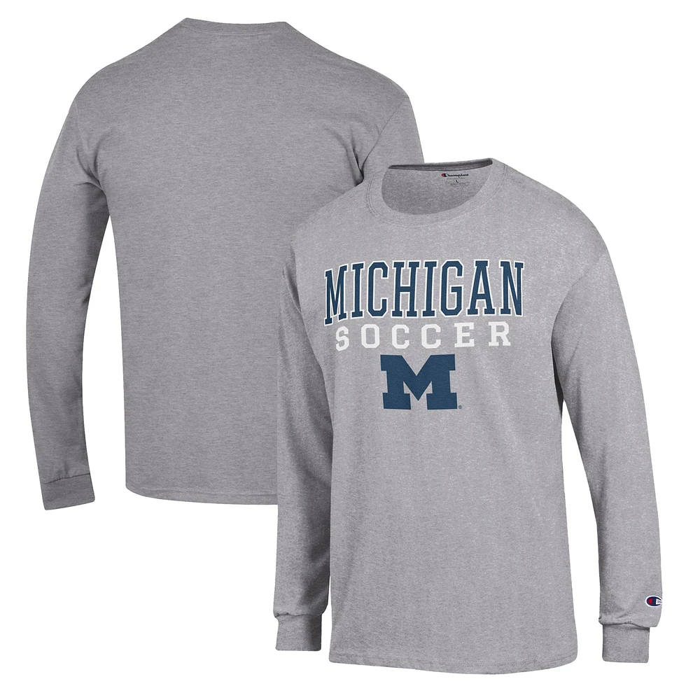 Men's Champion Gray Michigan Wolverines Soccer Stack Logo Long Sleeve T-Shirt