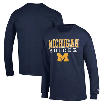 Men's Champion Navy Michigan Wolverines Soccer Stack Logo Long Sleeve T-Shirt
