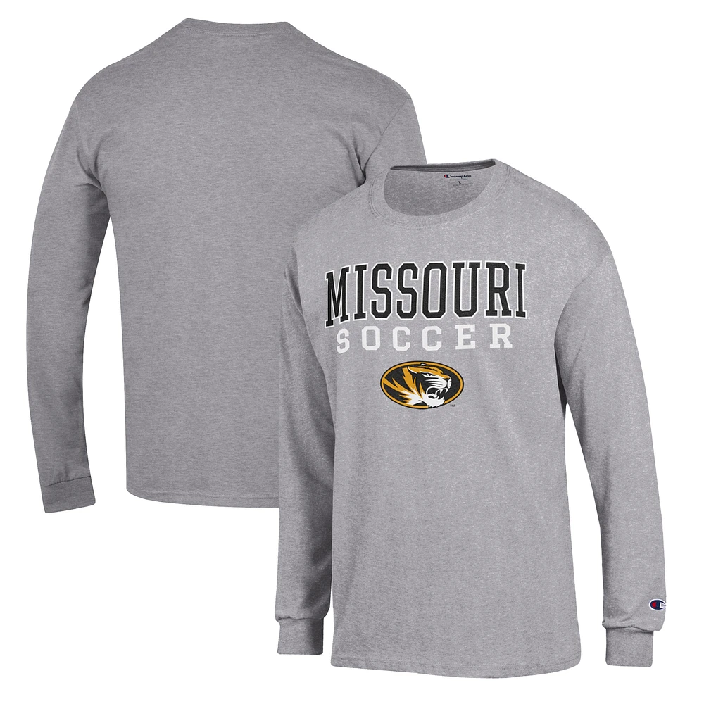 Men's Champion Gray Missouri Tigers Soccer Stack Logo Long Sleeve T-Shirt