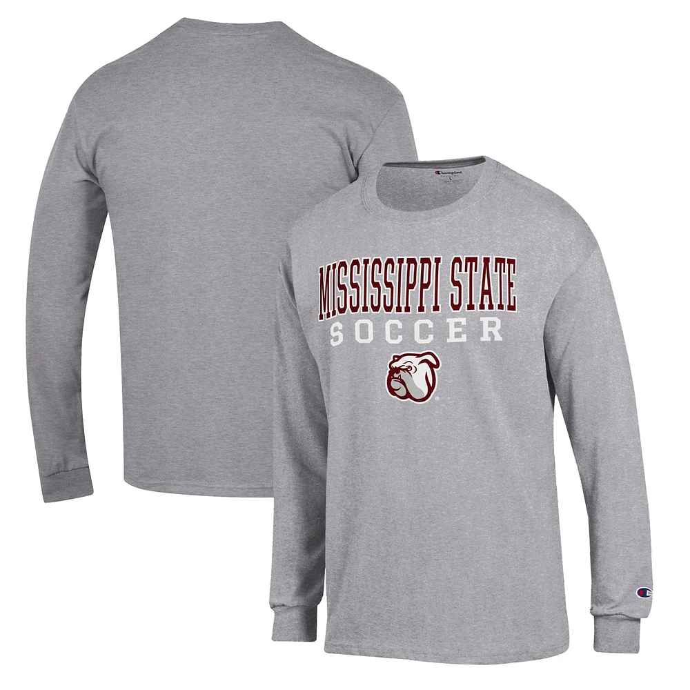 Men's Champion Gray Mississippi State Bulldogs Soccer Stack Logo Long Sleeve T-Shirt