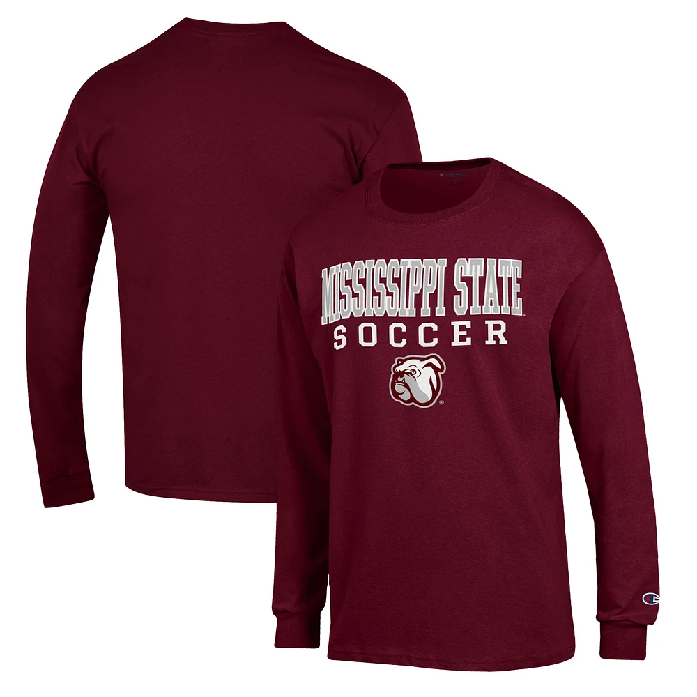 Men's Champion Maroon Mississippi State Bulldogs Soccer Stack Logo Long Sleeve T-Shirt