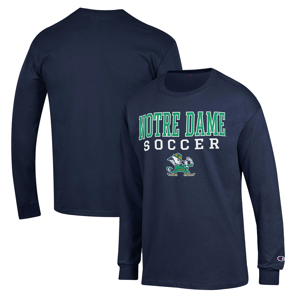 Men's Champion Navy Notre Dame Fighting Irish Soccer Stack Logo Long Sleeve T-Shirt