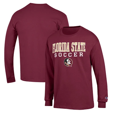Men's Champion Garnet Florida State Seminoles Soccer Stack Logo Long Sleeve T-Shirt