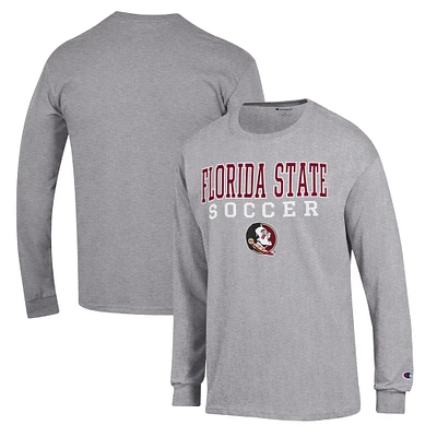Men's Champion Gray Florida State Seminoles Soccer Stack Logo Long Sleeve T-Shirt
