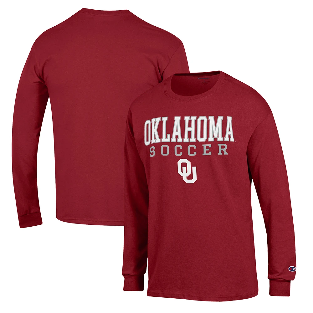 Men's Champion Crimson Oklahoma Sooners Soccer Stack Logo Long Sleeve T-Shirt