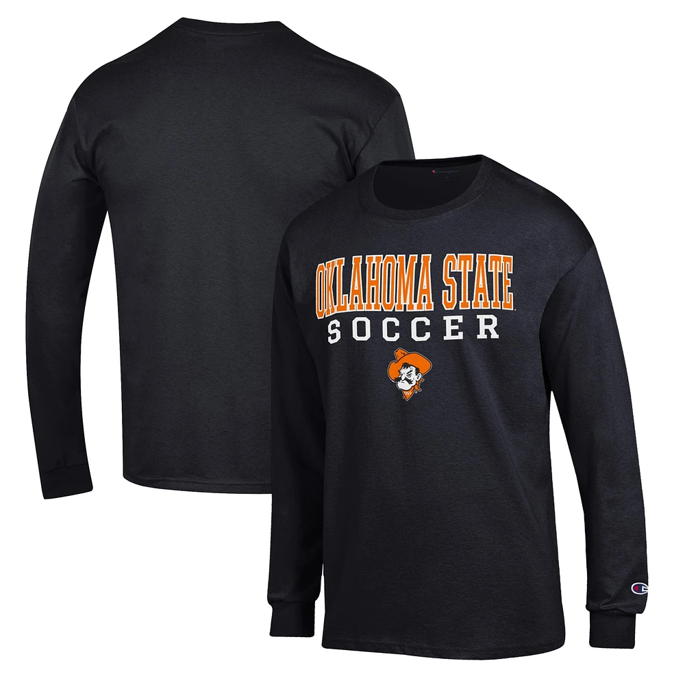 Men's Champion Black Oklahoma State Cowboys Soccer Stack Logo Long Sleeve T-Shirt