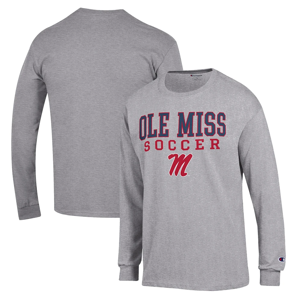 Men's Champion Gray Ole Miss Rebels Soccer Stack Logo Long Sleeve T-Shirt